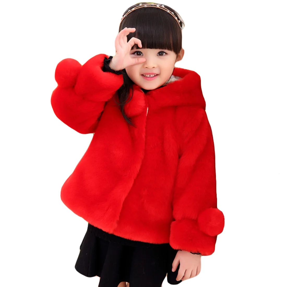 Children Girls Winter Coats New Fashion Brand Thick Fake Fur Warm Baby Jacket Solid Casual Hooded Kids Clothes Outwears | Детская одежда