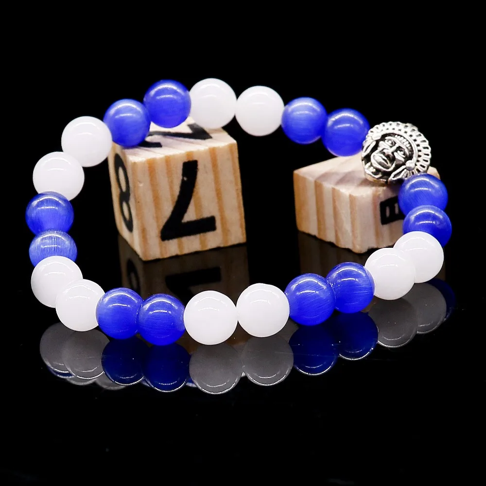 Натуральный голубой опал с белым халцедоном мужские браслеты подвесками бусины