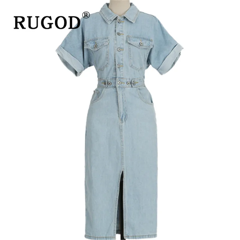 RUGOD/корейское шикарное летнее джинсовое платье с открытой спиной Модное
