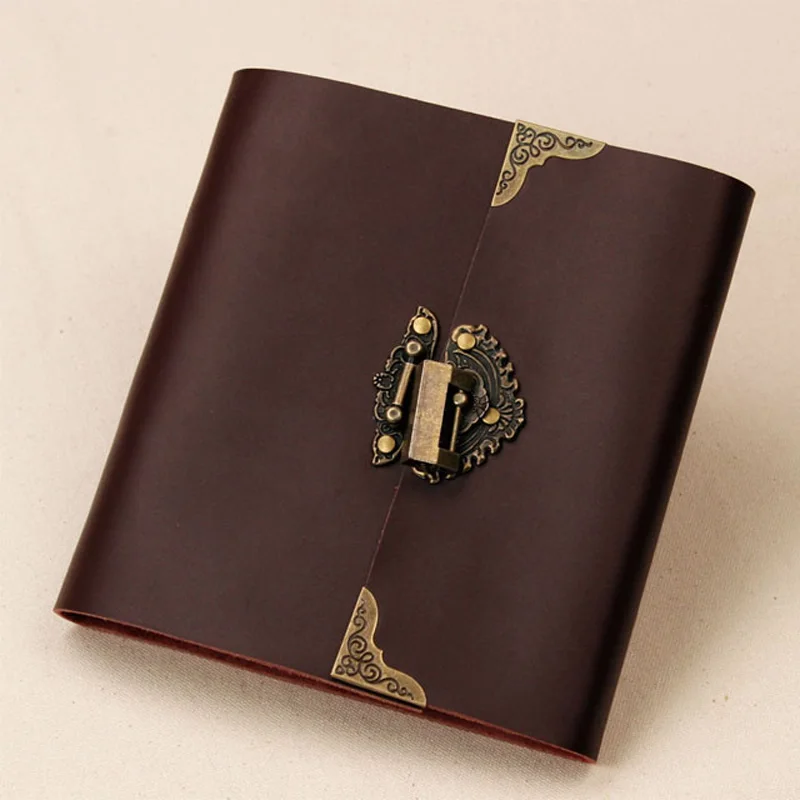 

Leather lock Wedding Guest Book/black scrapbook album gift set/400gsm leather photo album book baby large capacity