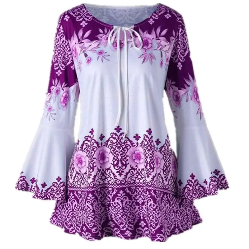 Floral Print Women Tshirt Long Sleeve O-Neck Fashion Autumn 2018 Causal Top Female Loose Ladies T Shirt WS9813P | Женская одежда