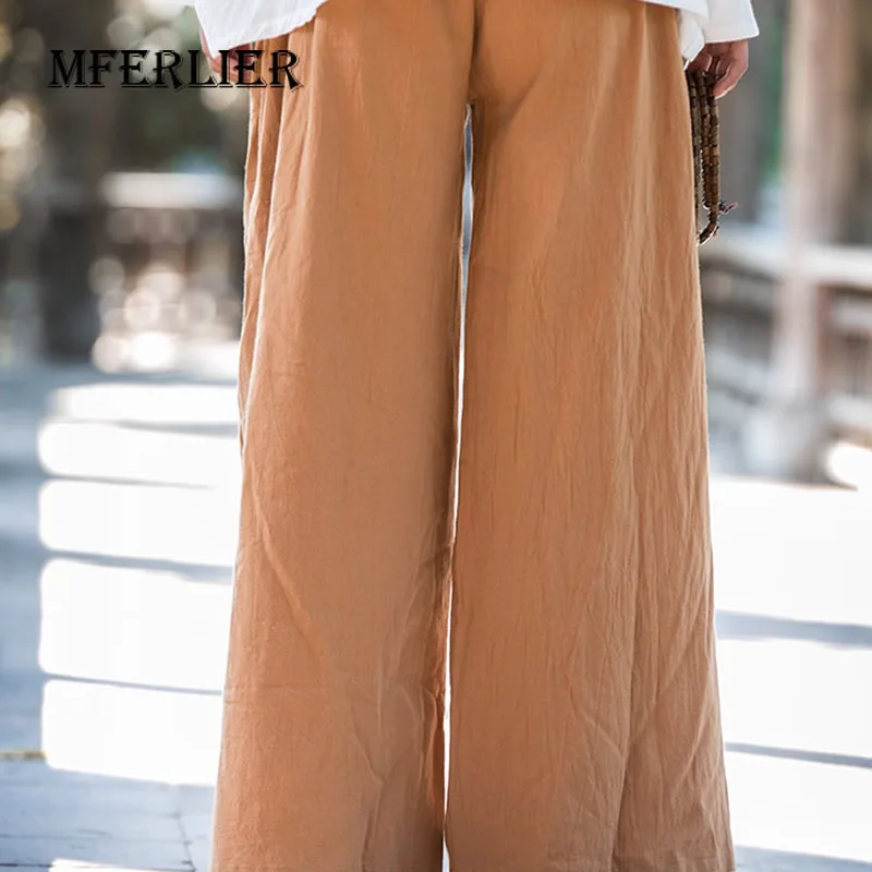 Летние брюки женские 2017 свободные повседневные широкие однотонные полная длина