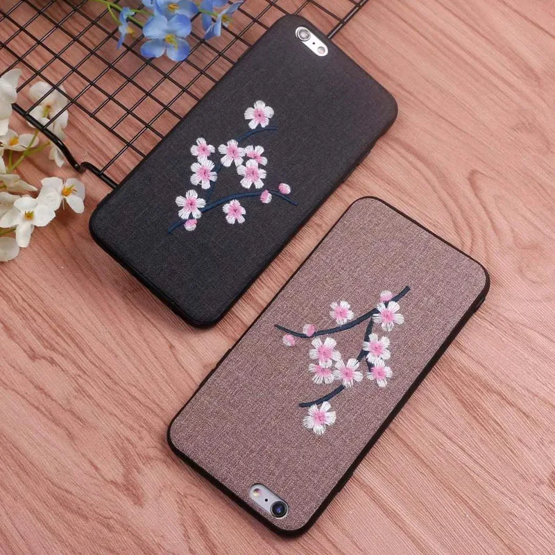 Матовый чехол FULAIKATE для iPhone 6s Plus с 3D вышивкой цветком сливы задняя крышка 6 мягкие