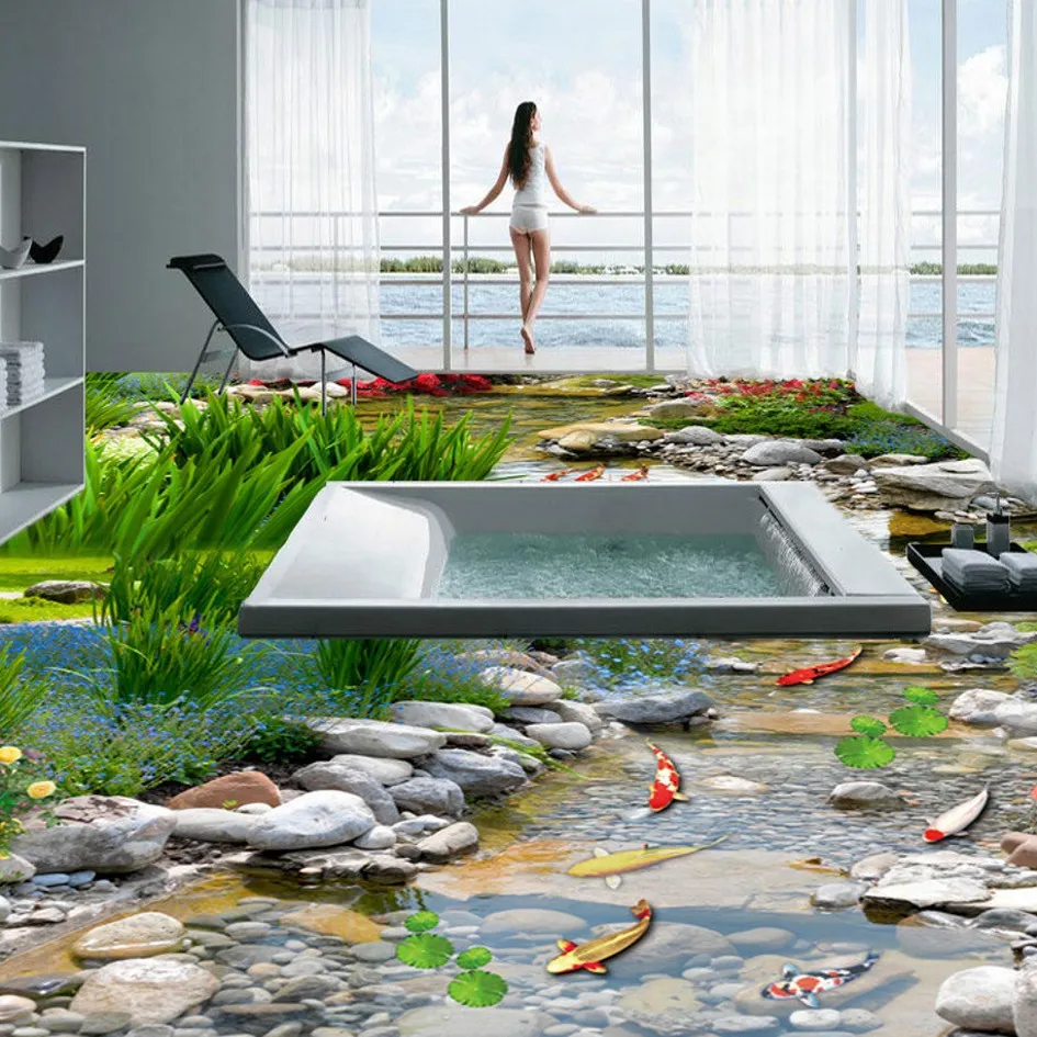 

Free Shipping custom 3D art floor sticker living room lobby hallway decoration waterproof floor wallpaper mural