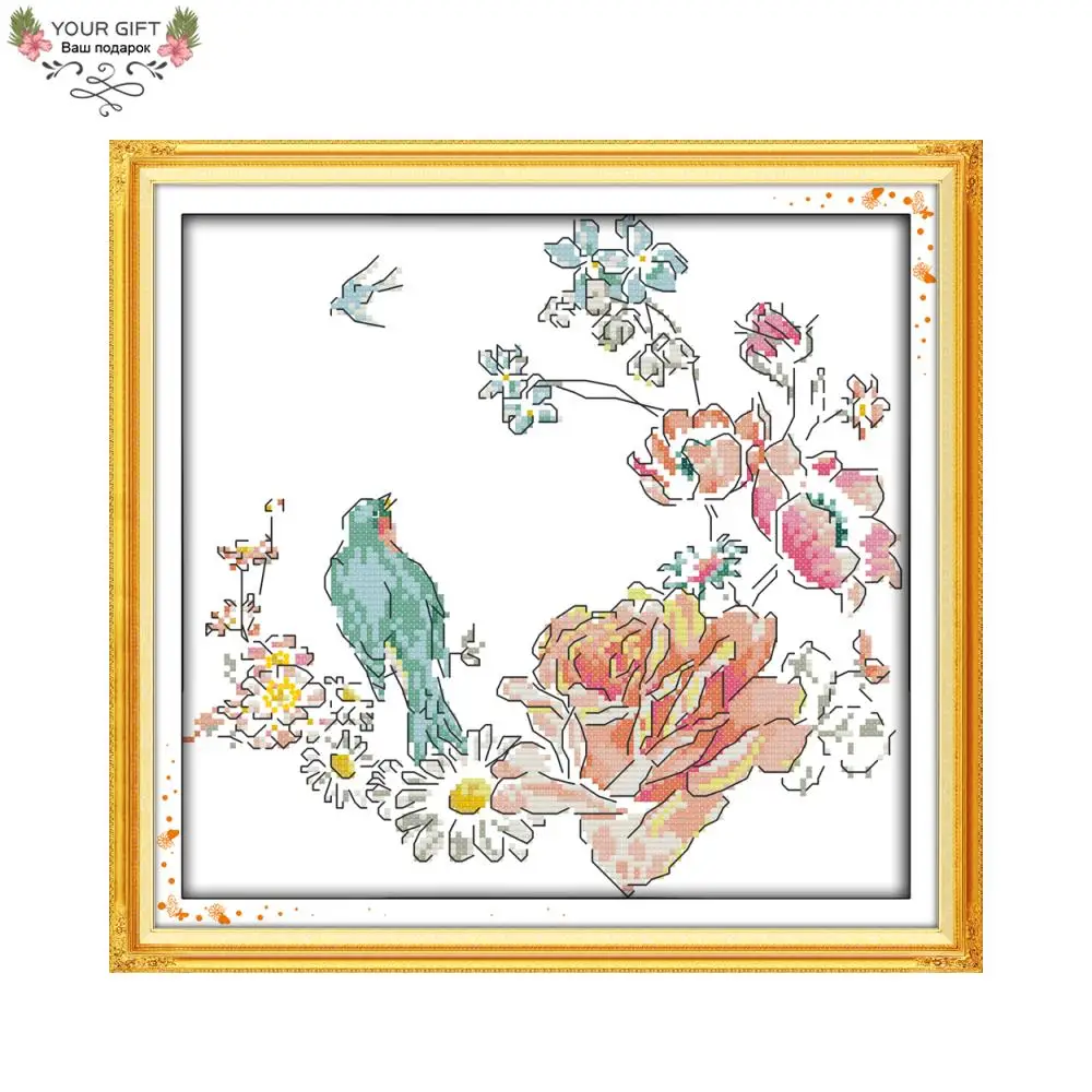 

Joy Sunday The Bird And Roses Home Decor J309 Counted Stamped Flowers Birds Needlework Needlepoint Embroidery DIY Cross Stitch