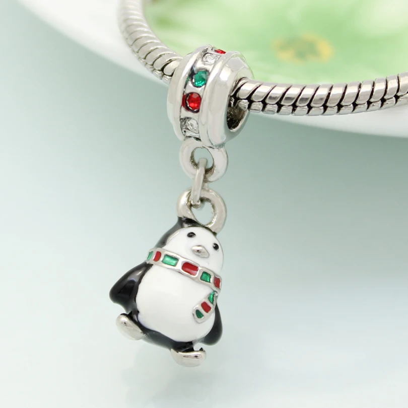 Christmas Penguin with Scarf Charms Lucky Animal Colorful CZ Bead fit Pandora Bracelets | Украшения и аксессуары