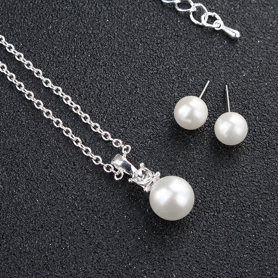 Newest Fashion Pearls Party Jewelry Sets Metal Chain Accessories Simple White Women Necklaces Earrings | Украшения и аксессуары