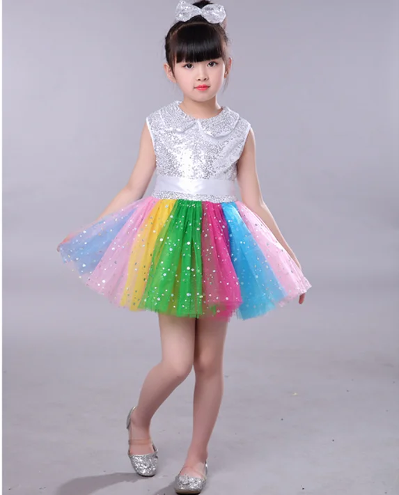 

Children's princess skirt children's fluffy skirt girls modern dance costumes sequins colorful skirt choir clothing