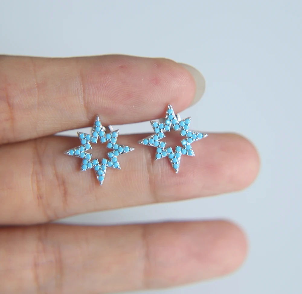 2018 fashion jewelry wholesale north star sunburst stud blue stone turquoises girl earring | Украшения и аксессуары