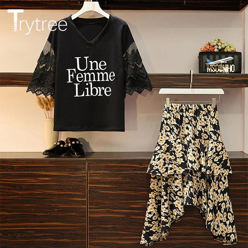 Trytree летний женский комплект из двух предметов Повседневный кружевной топ с