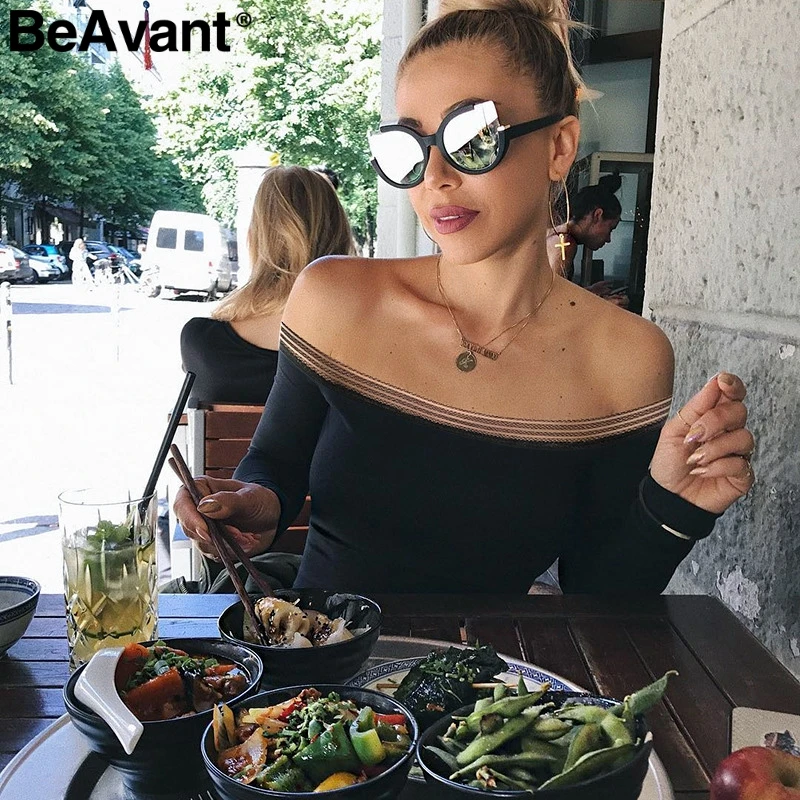 BeAvant с открытыми плечами сексуальное черное боди Женское длинным рукавом Осенний