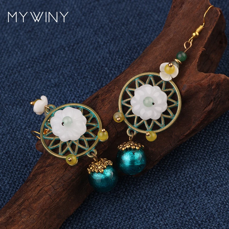 MYWINY/Винтажные этнические серьги капли в виде цветка ракушки для женщин