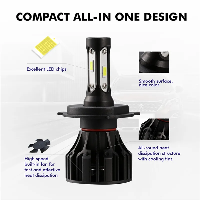 Oslamp T5 светодиодные лампы для Фар H4 COB Автомобильные фары 72 Вт 6500 лм K Автомобильная