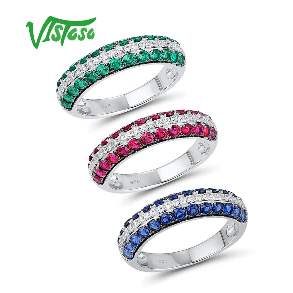 VISTOSO серебряные кольца для женщин натуральный розовый зеленый синий камни белый