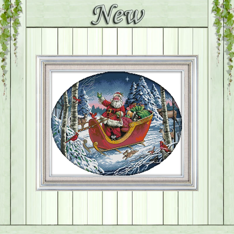 

Santa Claus snow forest Christmas diy painting Counted Print on canvas DMC 11CT 14CT Cross Stitch kits Needlework Sets embroider
