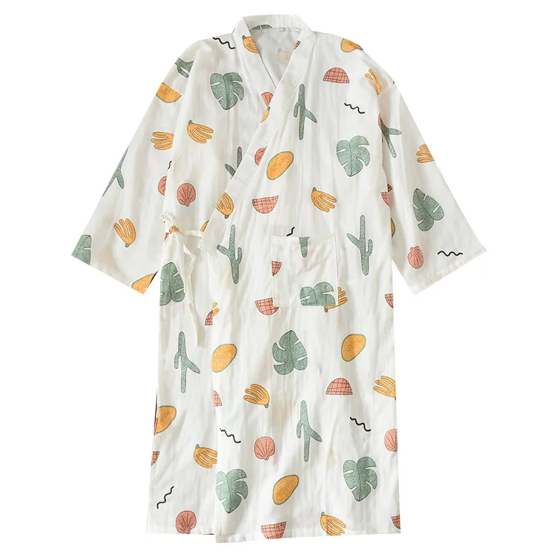 Летняя женская японская ночная рубашка с длинным рукавом 100% хлопок трикотажная