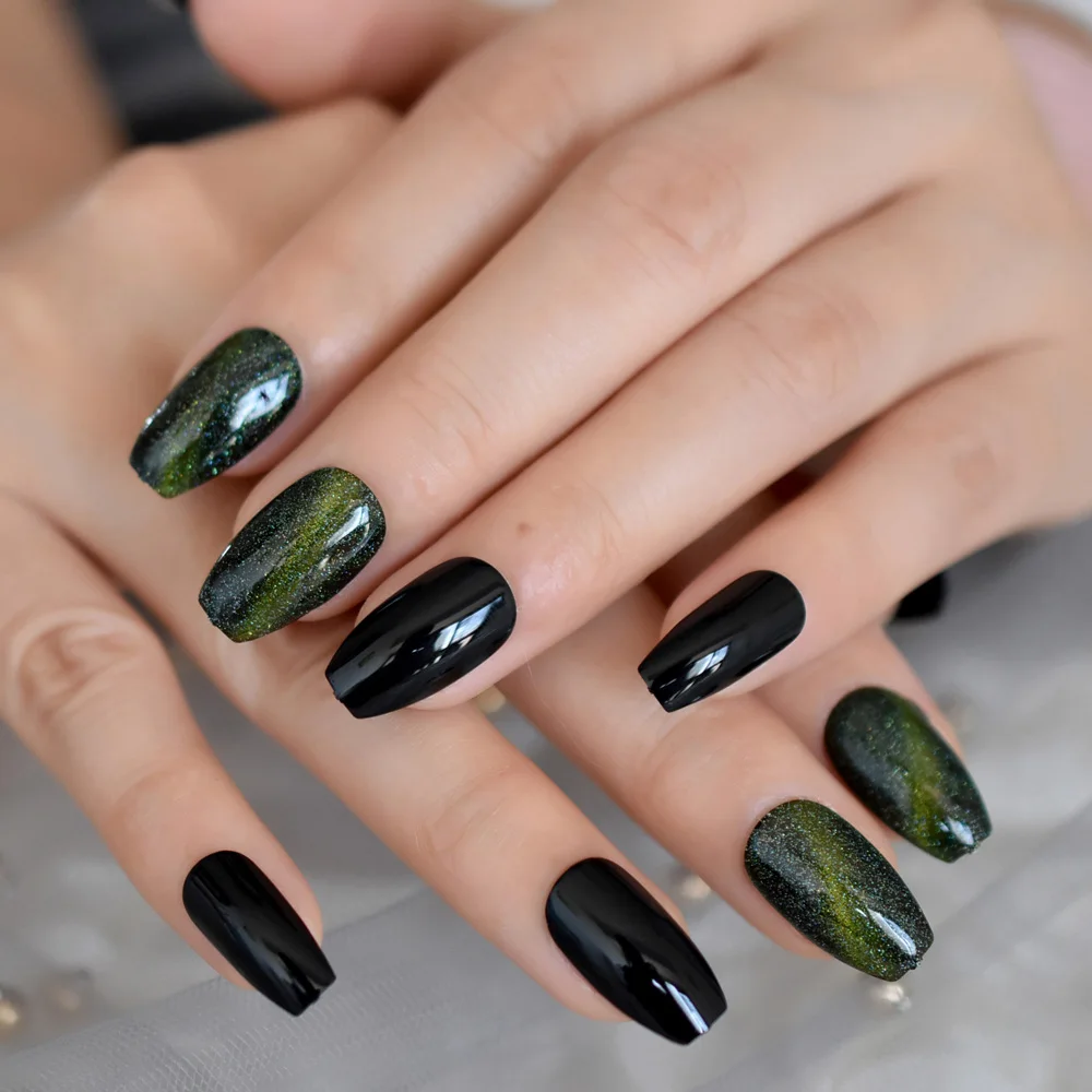 Накладные ногти Holo Beauty звездное небо кошачьи глазки французская Балерина гроб