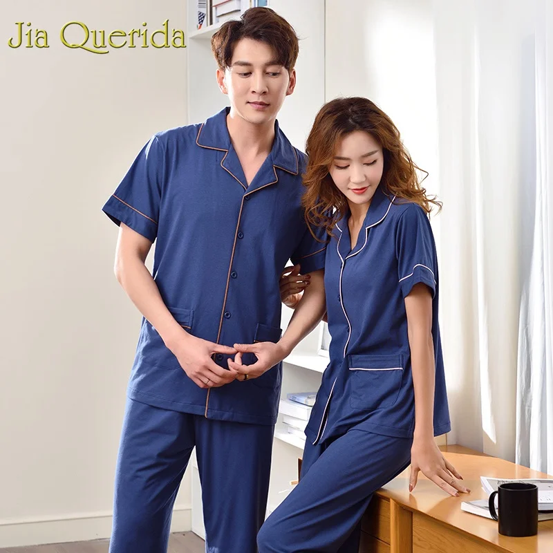 J & Q Pijama Hombre Coton 2019 Летняя короткая Пижама для мужчин и женщин спальный костюм