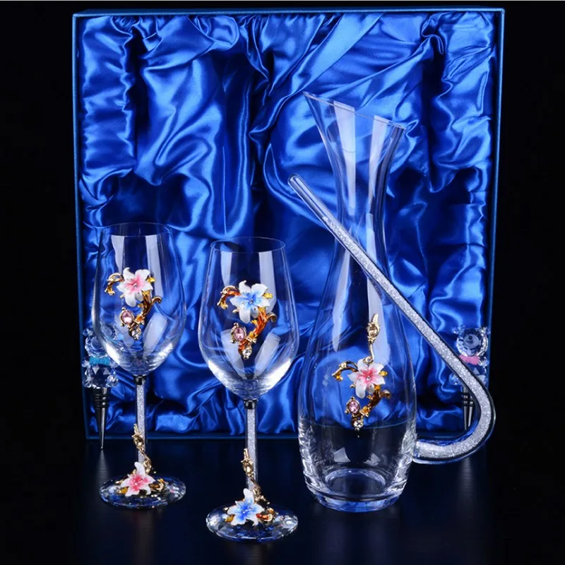 

Enamel Color K9 Crystal 470 ML Red Wine GlassSet Goblet Wine bottle Glass Newly-married Gift Suit Stylish Vodka High Cup Whiskey