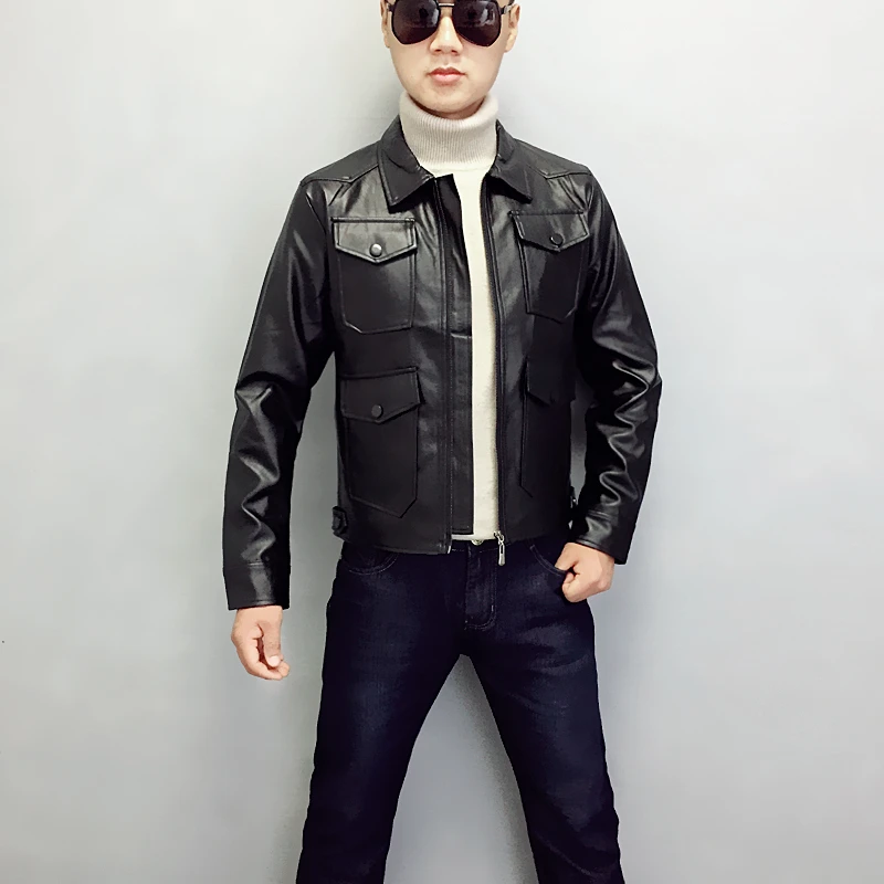 

Hot New Men's Slim Leather Jackets Korean Men Lapel Coats Male Motorcycle Leather Jacket Casual Brand tide Clothing M-5XL
