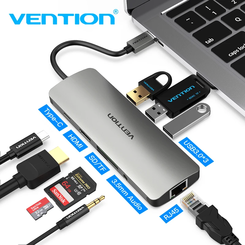 Vention Thunderbolt 3 док станция USB концентратор типа C на HDMI USB3.0 RJ45 адаптер для MacBook Samsung Dex