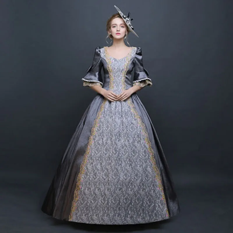 Пользовательские 2018 ретро Половина рукава Серый Marie Antoinette Бальные платья