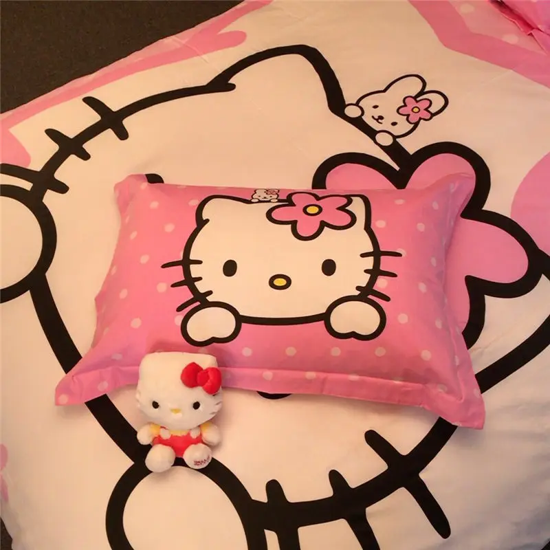 Мультфильм hello kitty Постельное белье Твин/queen 3 шт./4 шт. Постельное белье с pilloccase+ простыней+ пододеяльник для детской комнаты кровать
