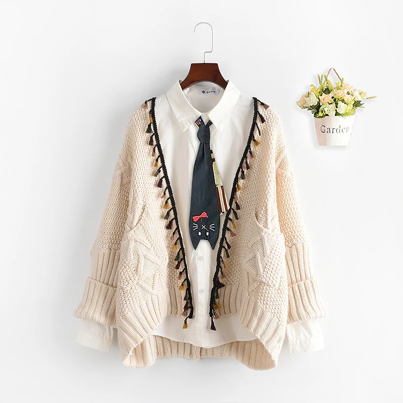 Women Knitted Sweater Spring Autumn Korean Patchwork Long Sleeve Cardigan Knitting Coat Streetwear Causal Clothing tops |