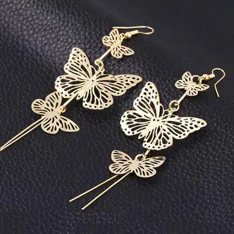 Серьги-бабочки с двойным бантом из сплава золота и серебра, ювелирные украшения с цветами, длинные серьги-кисточки, 2016