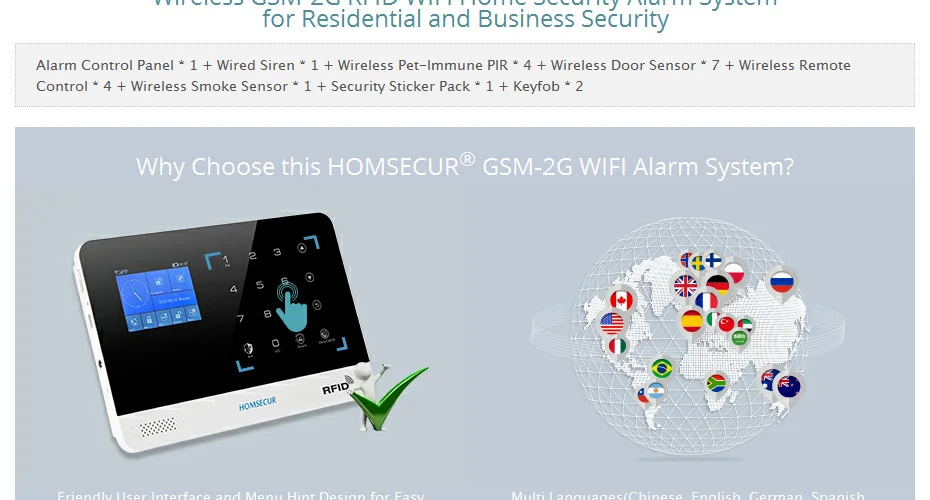 Homsecur беспроводный ЖК-дисплей 2G wifi охранная система охранной сигнализации с IOS/Android APP(EN/DE/ES/RU/FR/PL/PT/IT меню регулируемый