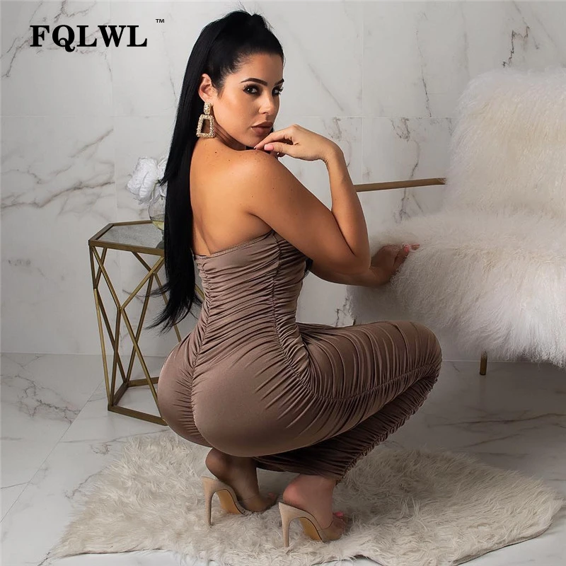 Женское длинное платье с открытыми плечами FQLWL облегающее Плиссированное Платье