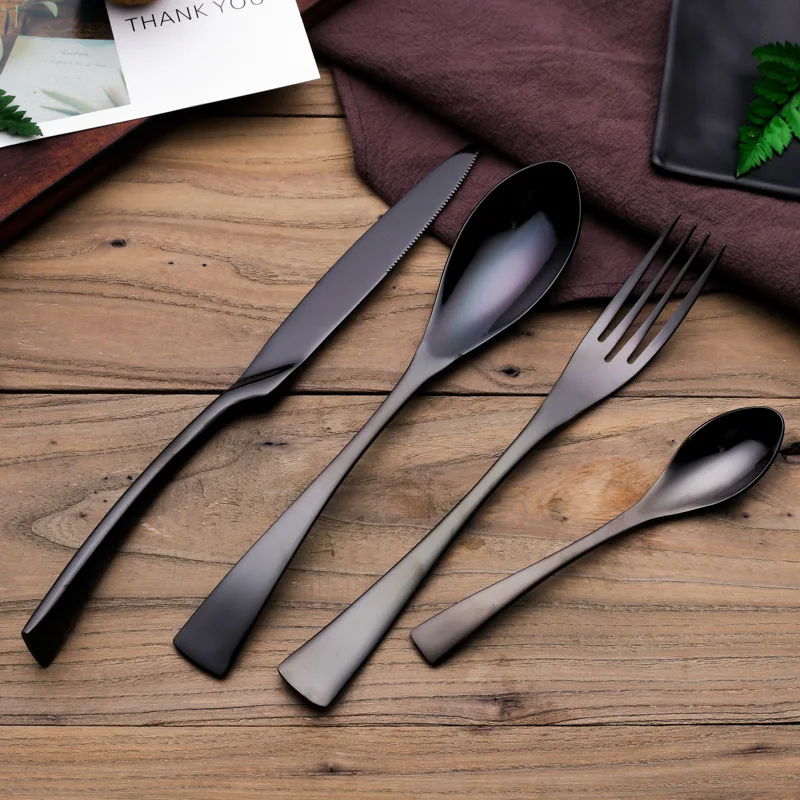 Черный пищевой набор посуды из нержавеющей стали с покрытием|western dinnerware|dinner setset