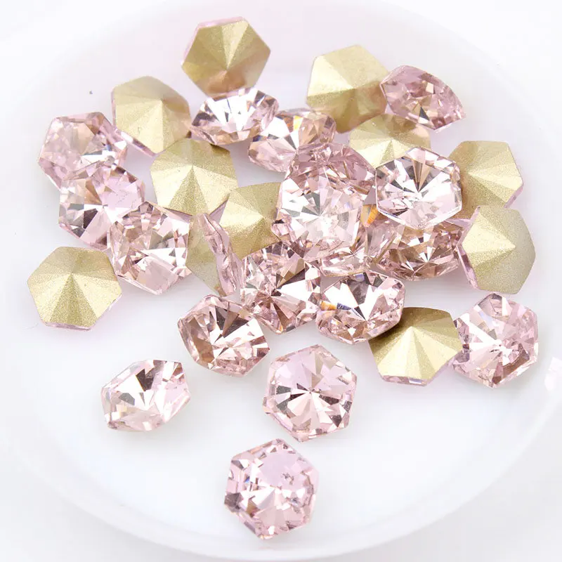 Lt Pink Hexagonal 8x8 мм шестигранный кристалл камень стекло клей на Стразы для одежды камни декор одежды аппликация аксессуары Стразы ремесла - Цвет: Lt Pink Hexagonal