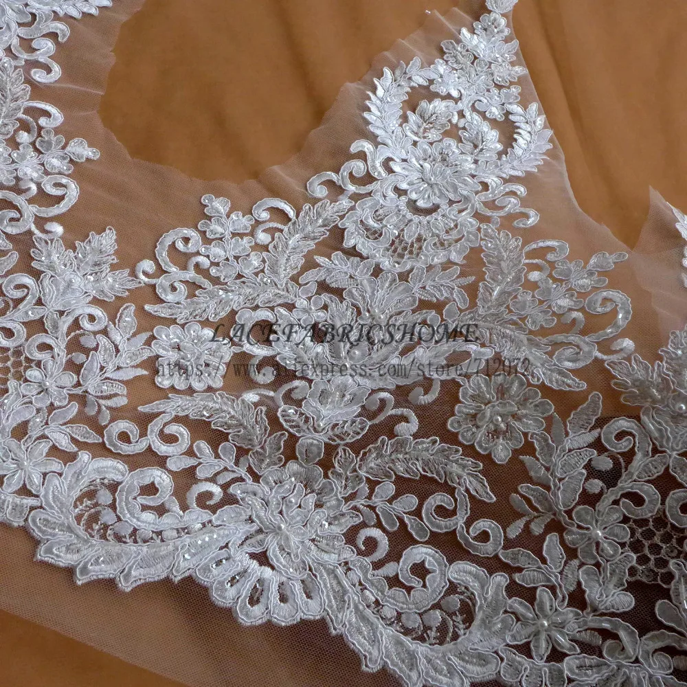 Красивая Белая двусторонняя блестящая кружевная отделка с блестками шириной 47