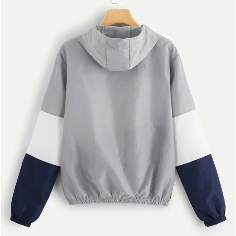 SweatyRocks Colorblock Женская ветровка с капюшоном, куртка на молнии, толстовка с капюшоном, топы, модные весенние повседневные пальто и куртка