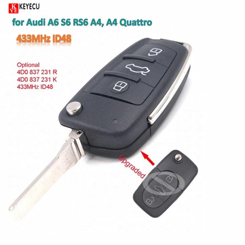 Keyecu Smart Сделай Сам Улучшенная флип карта с тремя кнопками 433 МГц ID48 для Audi 4D0 837 231 K /