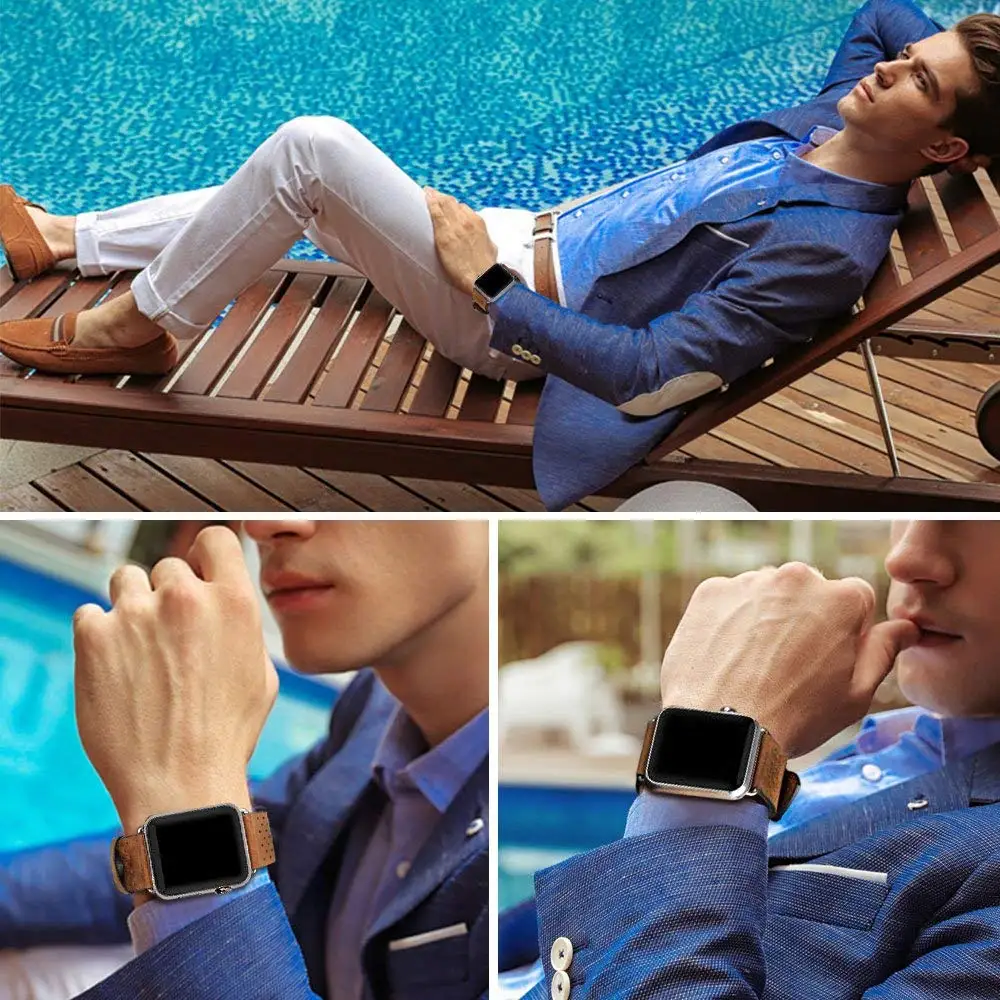 Спортивный ремешок 38 мм 42 из натуральной кожи iWatch для замены с застежкой