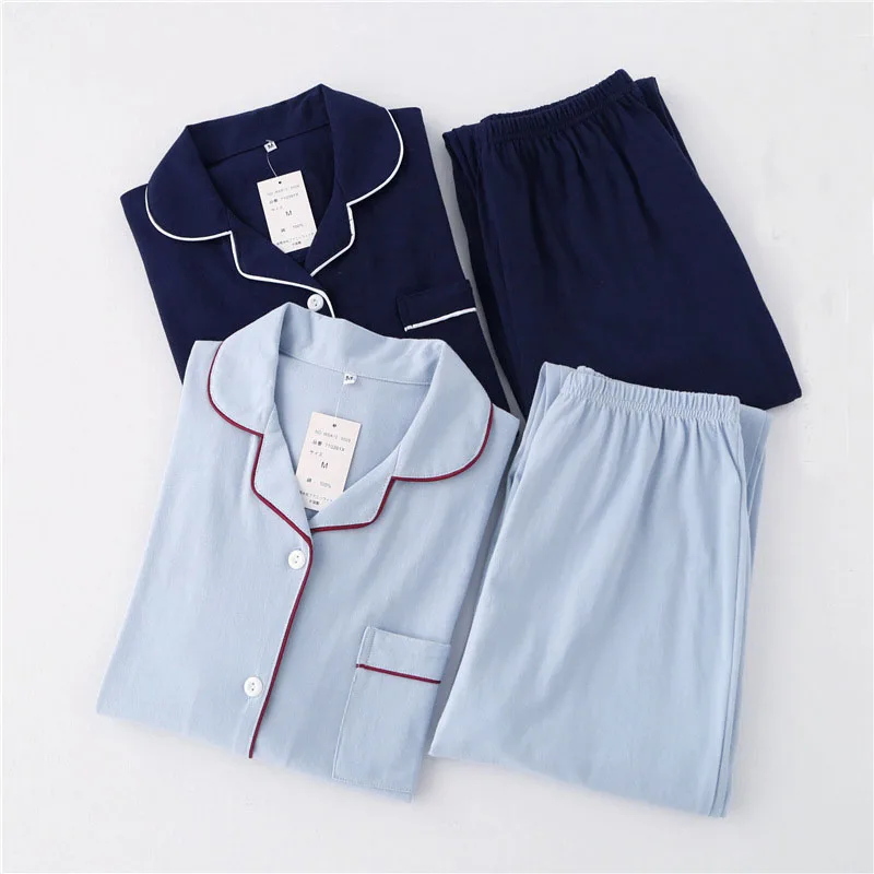 Couples Pajama Set Men Pajamas Knitted Cotton Women pijama hombre 2018 Spring Casual Home Clothing Lounge Wear | Мужская одежда