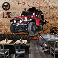 personalized customization 3d stereo red car broken wall brick wallpaper cafe restaurant kids bedroom personality papel de pare