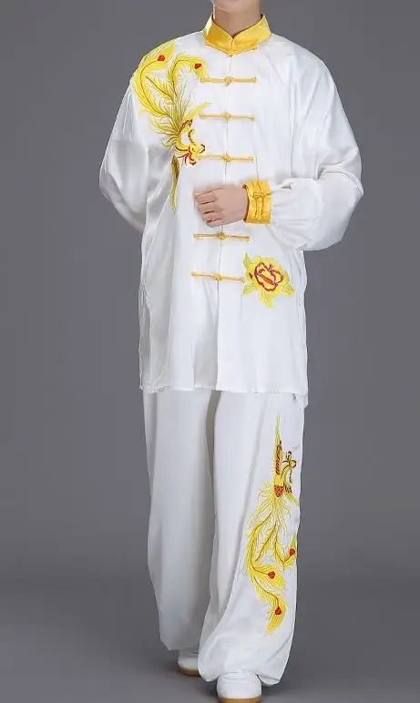 Унисекс белая вышивка Феникс Тай Чи Униформа taijiquan одежда рабочие костюмы ушу