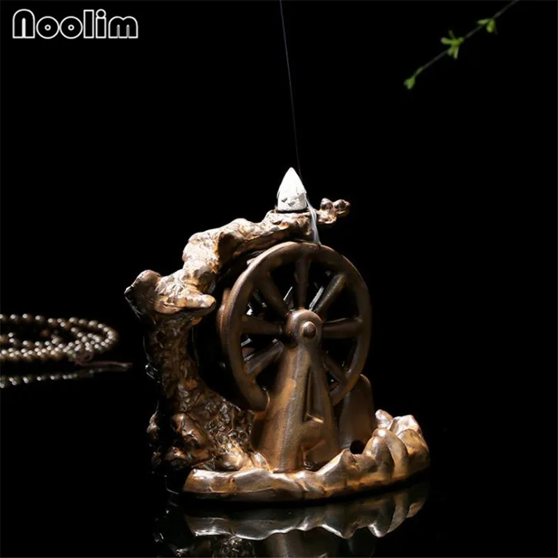 Водное колесо античный дым благовония горелка водопад керамический обратный
