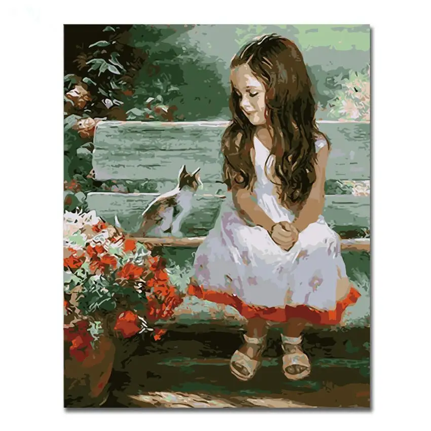 WEEN flower girl DIY Краска по номерам современная детская настенная художественная картина акриловая краска уникальный подарок для домашнего декора 40x50 см произведение искусства - Цвет: girl Painting 9