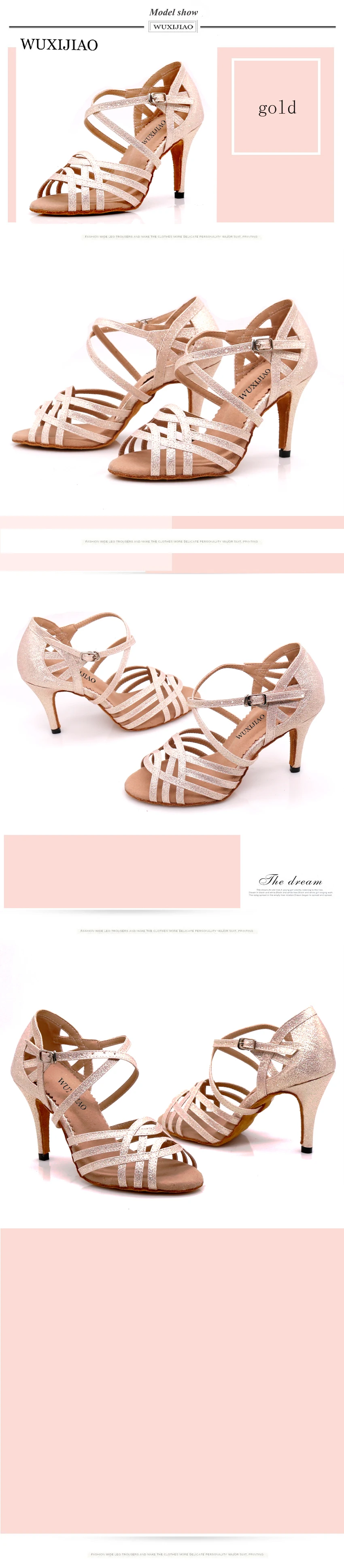 WUXIJIAO Women Party Dance Shoes Satin Shining rhinestones Soft Bottom Latin Dance Shoes Woman Salsa Dance Shoes heel5CM-10CM