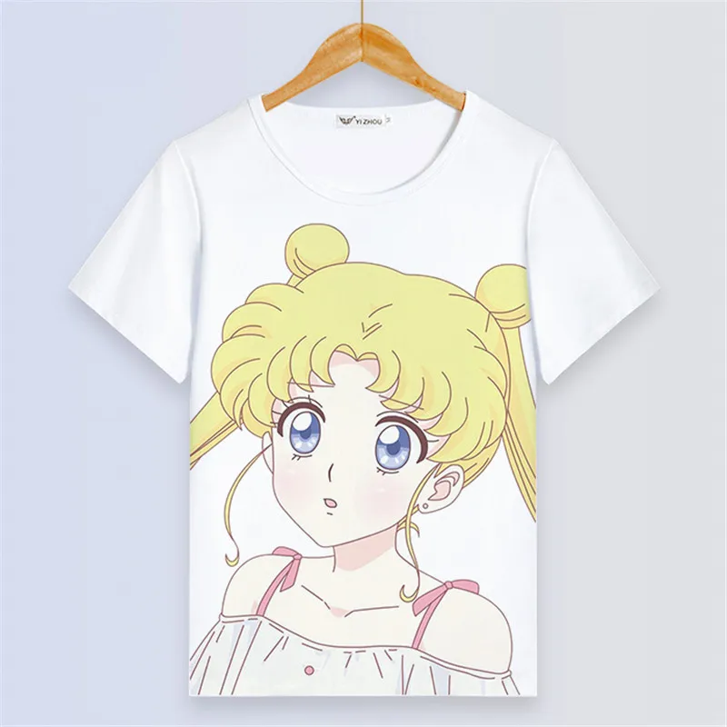 Сейлор Мун Сексуальная Женская белая футболка Kawaii Луна кошка живопись Femme Футболка мультфильм короткий рукав летние топы Harajuku одежда