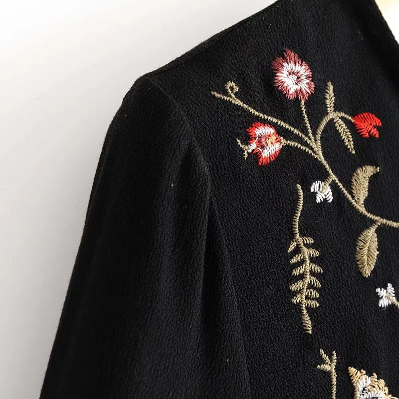 Bella Philosophy 2018 winter women loose dress female three quarter above knee embroidery black cotton | Женская одежда
