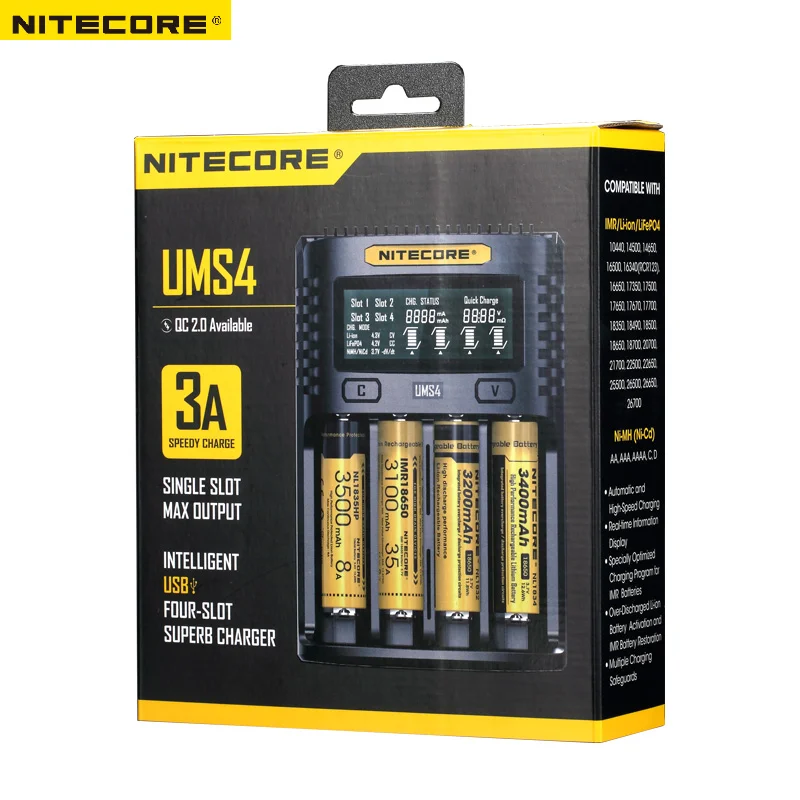 Умное зарядное устройство NITECORE UMS4 с четырьмя слотами и поддержкой быстрой
