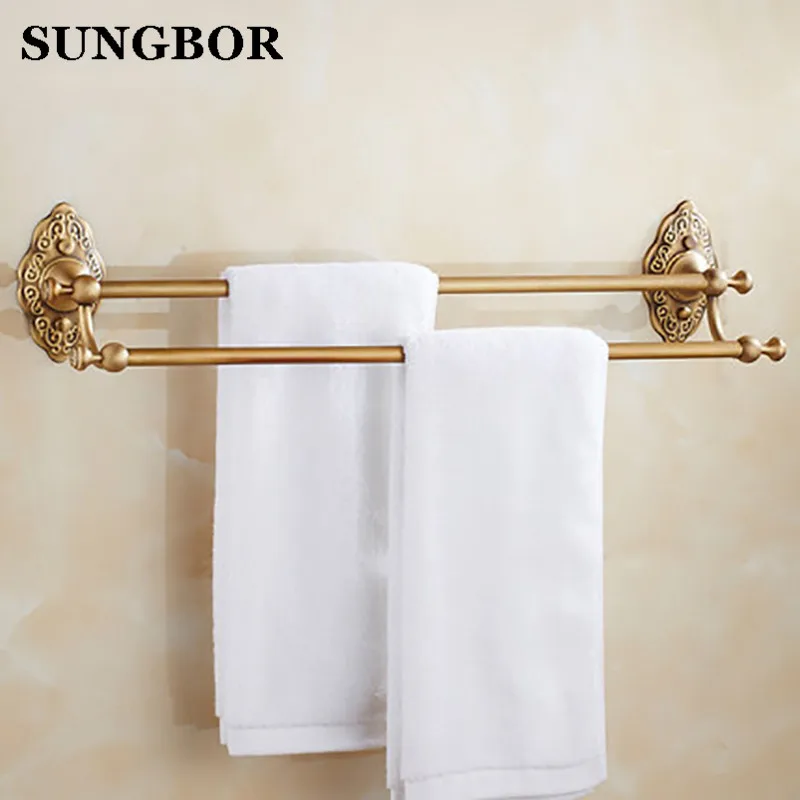 Античная Латунь Твердой Латуни Ванной Полотенце Бар Держатель Стойки Настенные