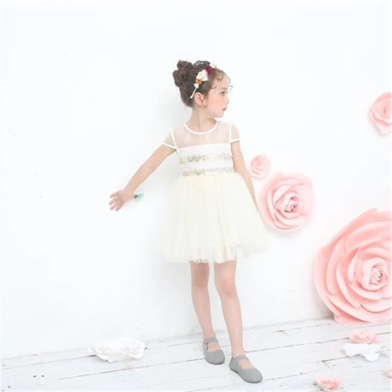 2017 летние платья для девочек белое Цветочное платье с лепестками пышное