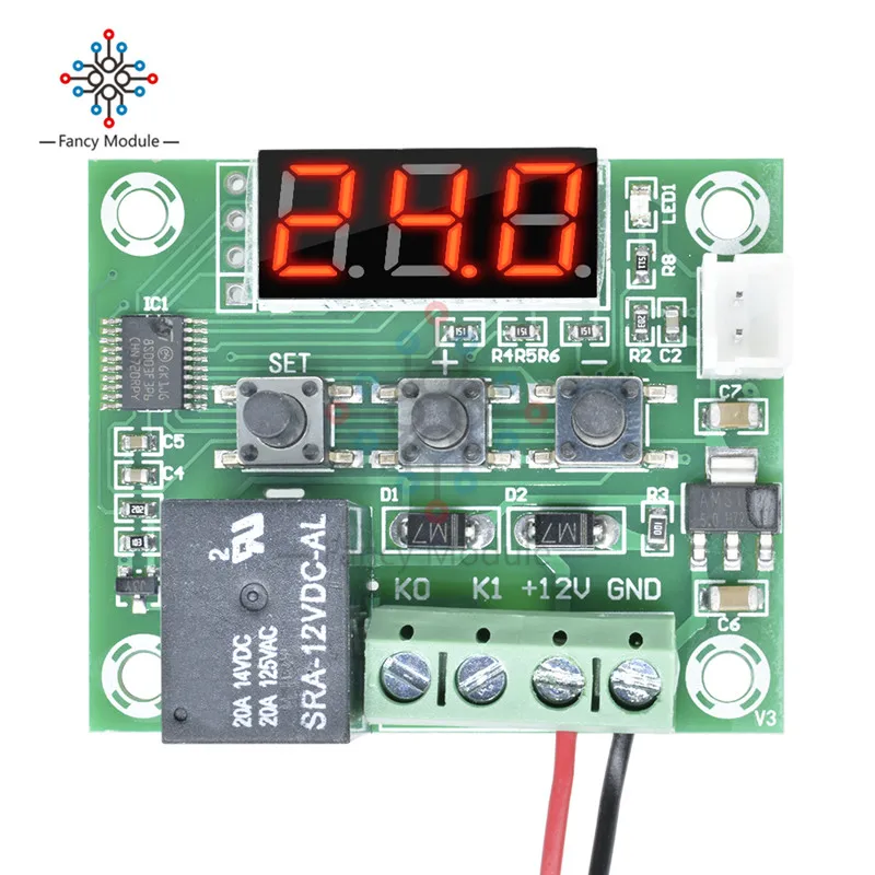 W1209 AC 110-220V Красный контроль температуры Водонепроницаемый светодиодный цифровой