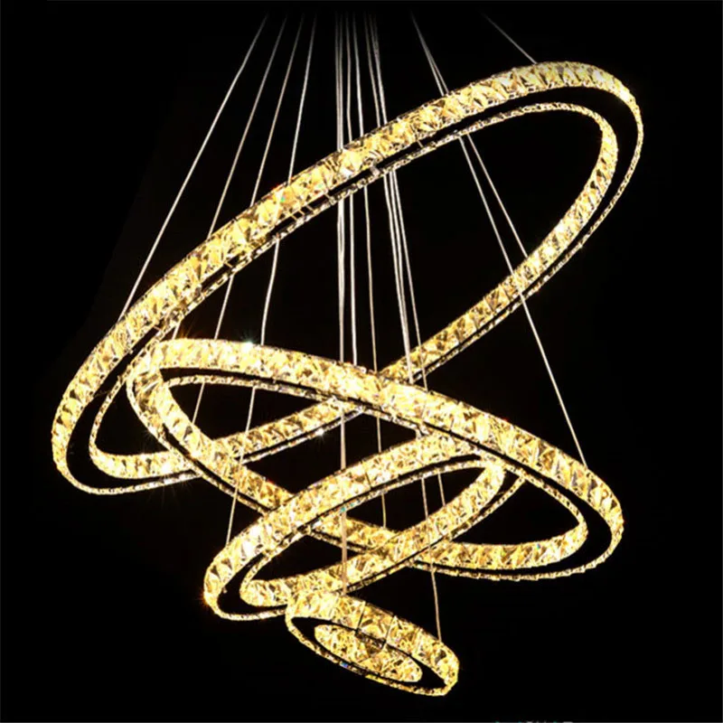 4 кольца светодиодные кристаллические люстры лампа круглое кольцо подвесные